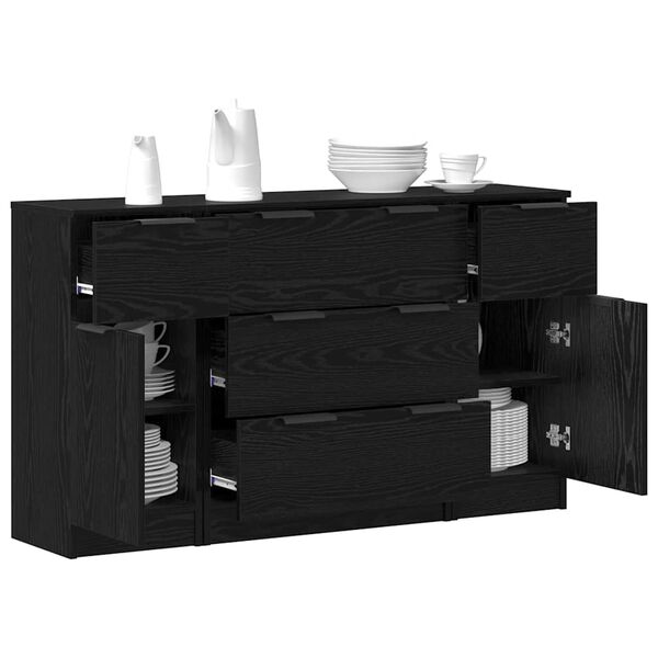 vidaXL Buffet com gaveta 3 pcs Carvalho Preto Madeira processada