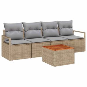 vidaXL Conjunto de Sof&aacute; de Jardim com almofada 5 pcs Bege vime PE
