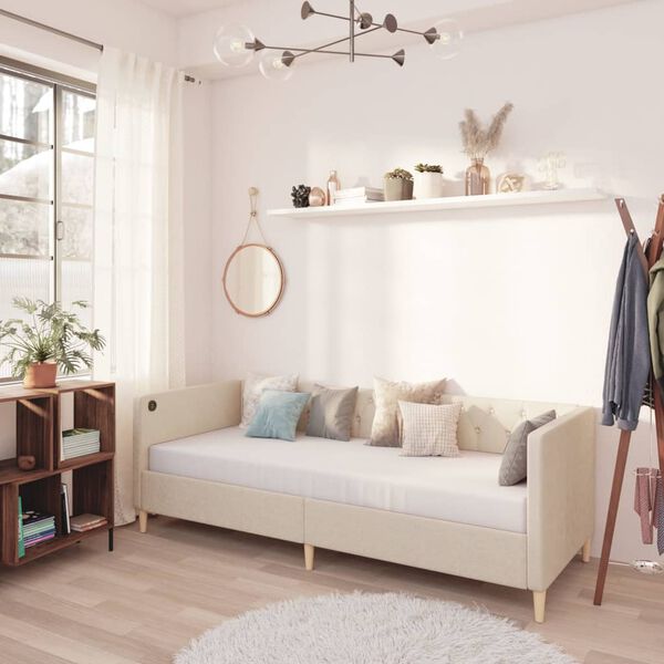 vidaXL Sof&aacute;-cama c/ sa&iacute;da USB 90x200 cm tecido cor creme