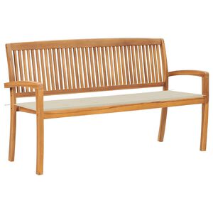 vidaXL Banco de jardim empilh&aacute;vel c/ almofad&atilde;o 159 cm teca maci&ccedil;a
