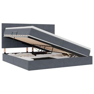 vidaXL Cama com arruma&ccedil;&atilde;o e LED Cinza Escuro 200 x 200 cm Veludo