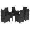 vidaXL 7 pcs conjunto de jantar p/ jardim c/ almofad&otilde;es vime PE preto