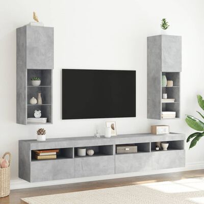 vidaXL Móveis de TV com luzes LED 2 pcs 30,5x30x102cm cinzento cimento