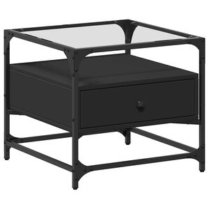 vidaXL Mesa de centro com topo em vidro preto 50x50x45 cm a&ccedil;o