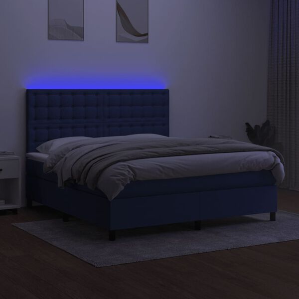 vidaXL Cama box spring c/ colch&atilde;o e LED 160x200 cm tecido azul