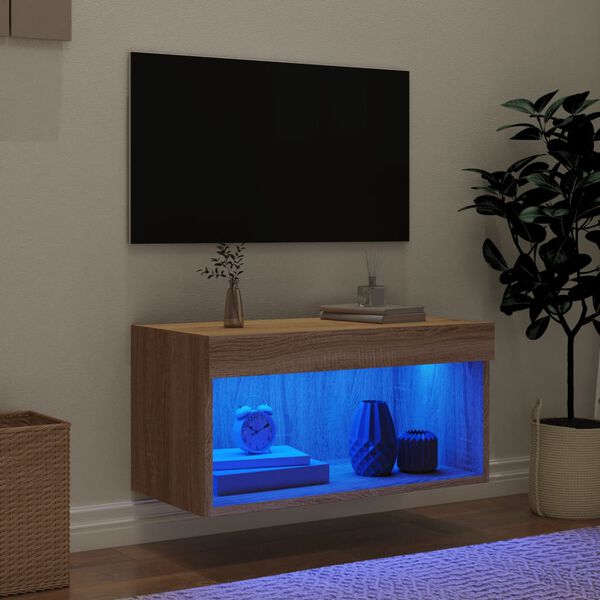 vidaXL M&oacute;vel de TV com luzes LED 60x30x30 cm carvalho sonoma