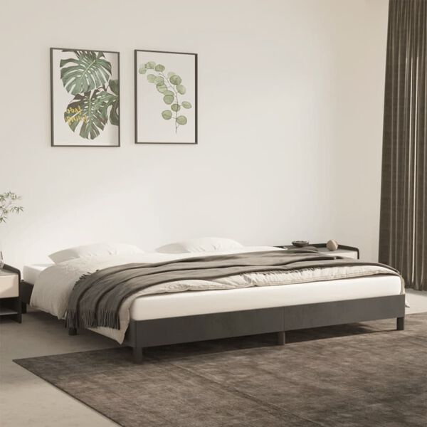 vidaXL Estrutura de cama sem colch&atilde;o 200x200 cm veludo cinzento-escuro