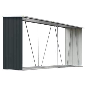 vidaXL Abrigo jardim p/arruma&ccedil;&atilde;o de troncos a&ccedil;o 330x84x152cm antracite