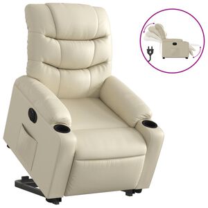 vidaXL Poltrona reclin&aacute;vel elevat&oacute;ria el&eacute;trica couro artificial creme
