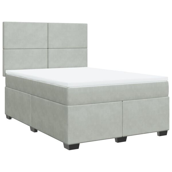 vidaXL Cama com molas/colch&atilde;o 140x190 cm veludo cinzento-claro