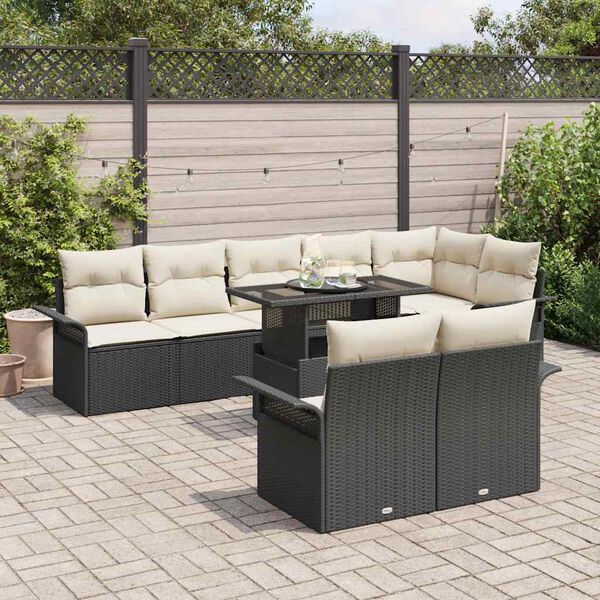 vidaXL Conjunto de Sof&aacute; de Jardim 9 pcs Preto Rattan Sint&eacute;tico