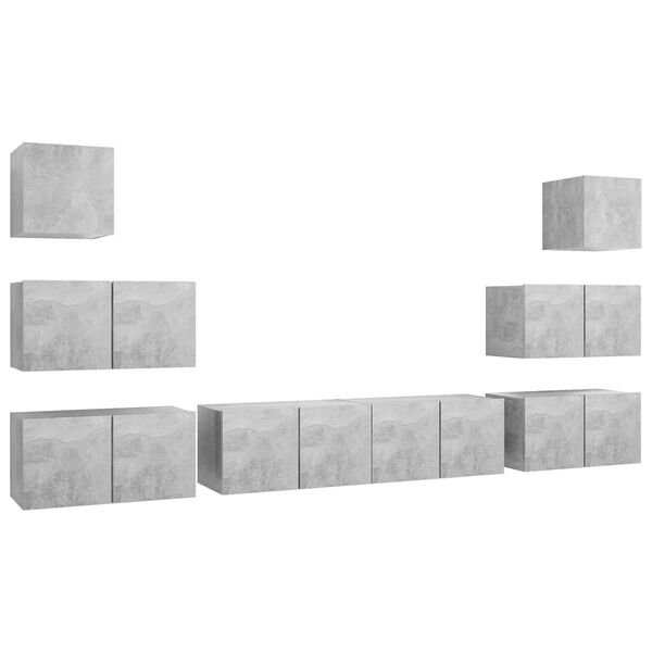 vidaXL 8 pcs conjunto de m&oacute;veis de TV derivados madeira cinza cimento