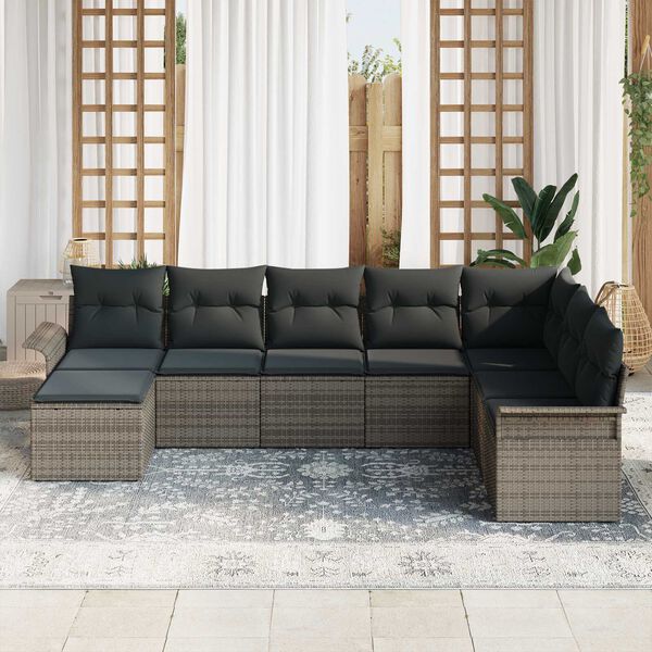 vidaXL Conjunto de Sof&aacute; de Jardim 8 pcs Cinzeto Rattan Sint&eacute;tico