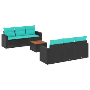 vidaXL 7 pcs conjunto de sof&aacute;s p/ jardim c/ almofad&otilde;es vime PE preto