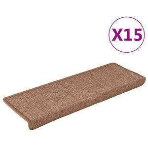 vidaXL Tapetes de escada 15 pe&ccedil;as 65x21x4 cm marrom com borda retangular