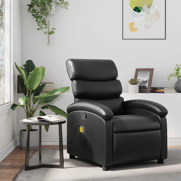 vidaXL Poltrona de massagens reclin&aacute;vel couro artificial preto