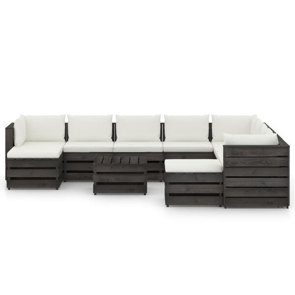 vidaXL 11pcs conj. lounge jardim + almofad&otilde;es madeira impreg. cinzento