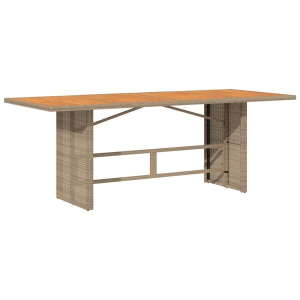 vidaXL Mesa de jardim com tampo em acácia 190x80x74 cm vime PE bege