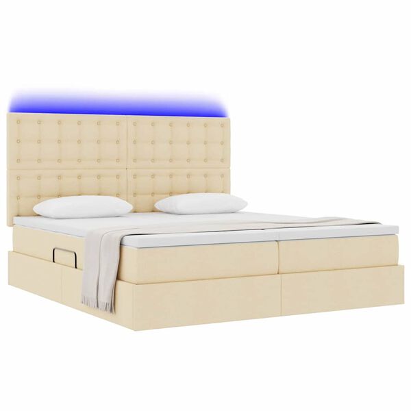 vidaXL Cama com luzes de tira LED Creme 180 x 200 cm tecido