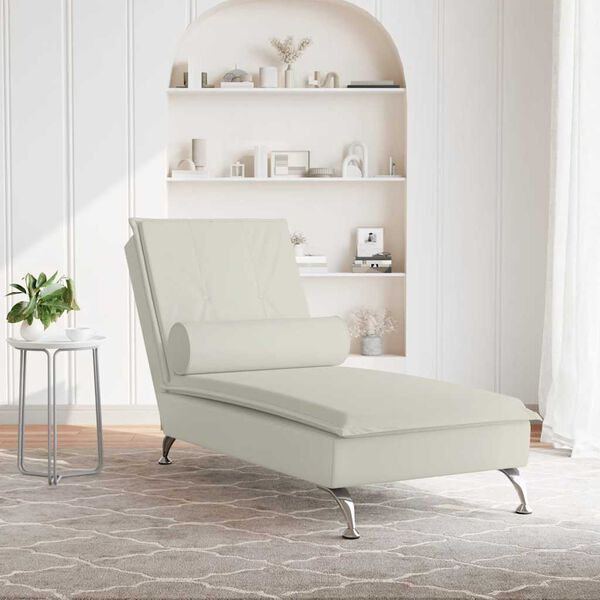 vidaXL Chaise lounge de massagem com rolo veludo creme