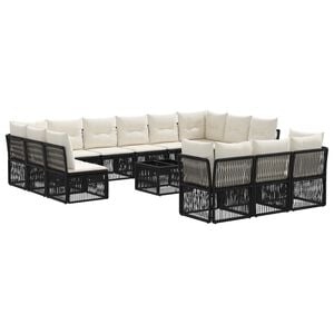 vidaXL Conjunto de Sof&aacute; de Jardim 14 unid. Preto vime PE