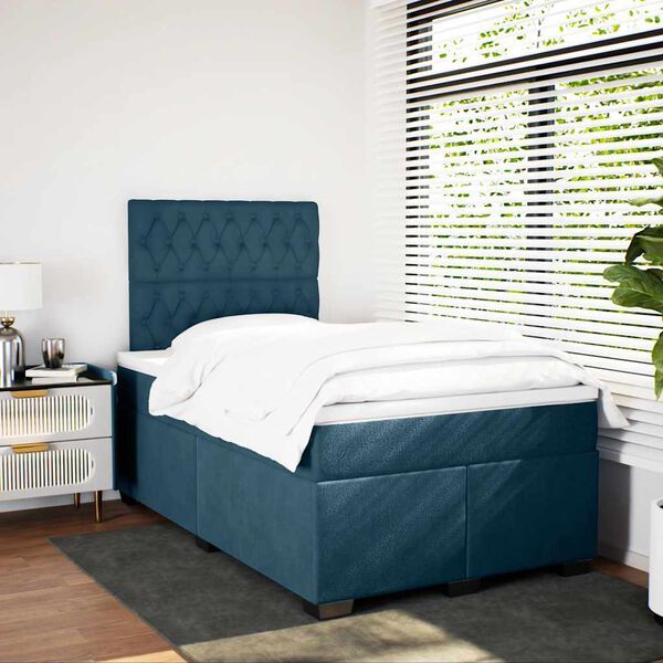 vidaXL Cama boxspring com colch&atilde;o 120x190 cm veludo azul
