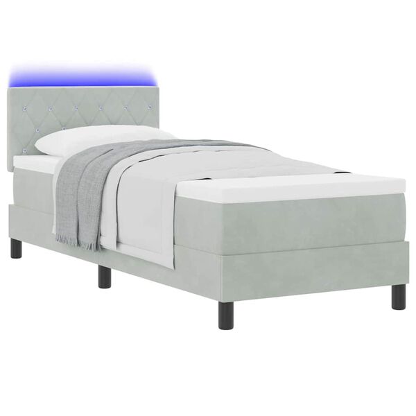 vidaXL Cama Box Spring LED com led Cinzento-claro 80 x 200 cm Veludo