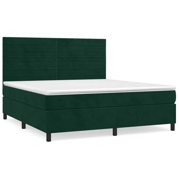 vidaXL Cama com molas/colch&atilde;o 180x200 cm veludo verde-escuro