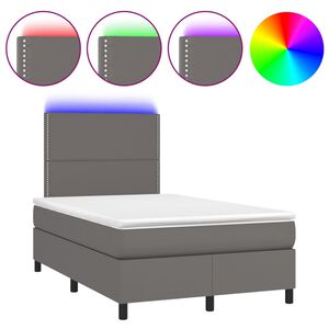 vidaXL Cama box spring c/ colch&atilde;o/LED 120x200cm couro artificial cinza