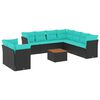 vidaXL 11 pcs conjunto sof&aacute;s de jardim c/ almofad&otilde;es vime PE preto