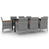 vidaXL 9 pcs conjunto jantar jardim c/ almofad&otilde;es vime PE e vidro