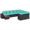 vidaXL Conjunto de sof&aacute; de jardim com 10 pe&ccedil;as e almofadas em rattan sint&eacute;tico preto
