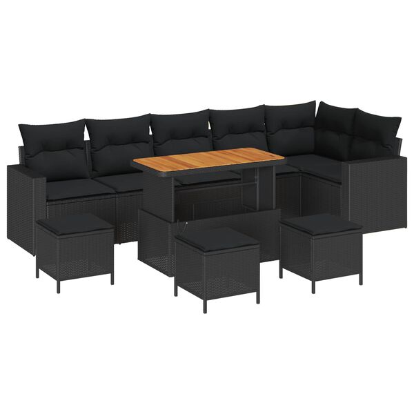 vidaXL Conjunto de Sof&aacute; de Jardim com almofada 12 pcs Preto vime PE