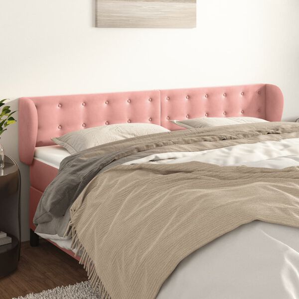vidaXL Cabeceira de cama c/ abas veludo 183x23x78/88 cm rosa