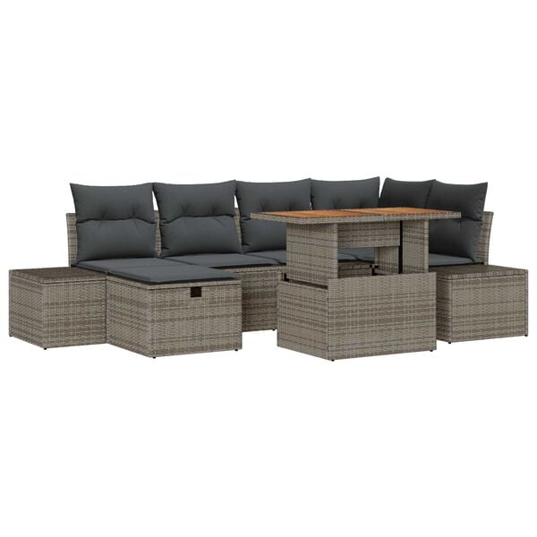 vidaXL Conjunto de Sof&aacute; de Jardim 7 pcs Cinzeto Rattan Sint&eacute;tico
