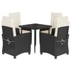 vidaXL 5 pcs conjunto de jantar p/ jardim c/ almofad&otilde;es vime PE preto