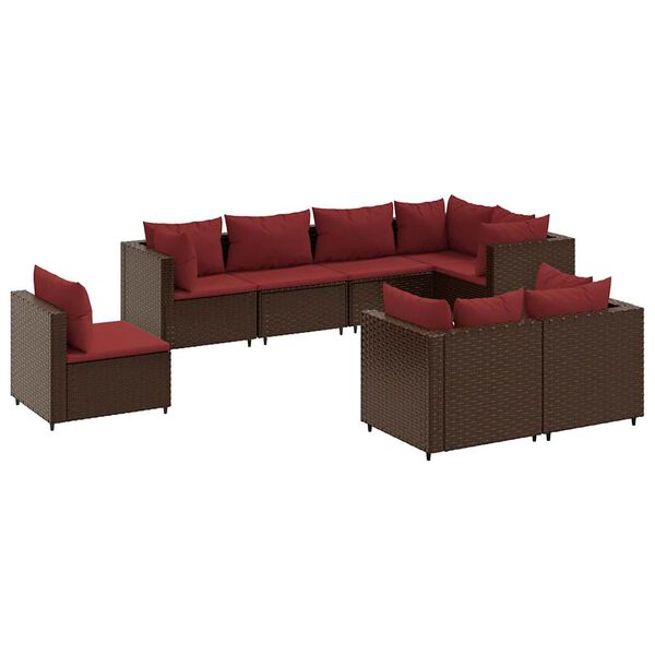 vidaXL 8 pcs conjunto lounge de jardim c/ almofad&otilde;es vime PE castanho