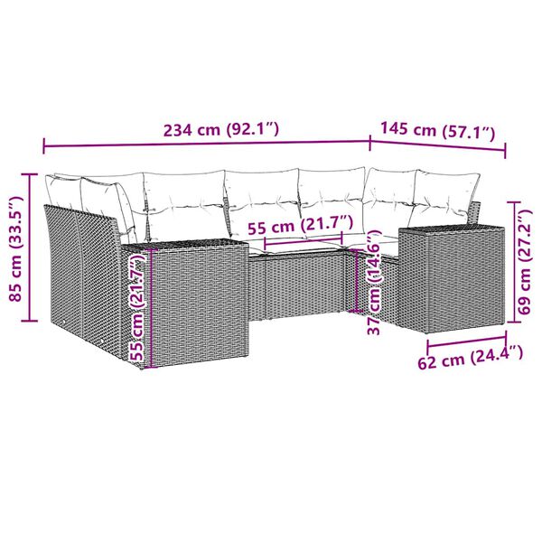 vidaXL 6 pcs conjunto sof&aacute;s de jardim c/ almofad&otilde;es vime PE preto