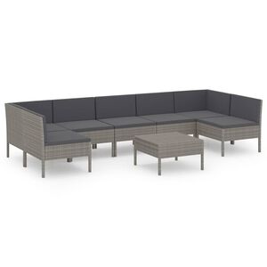 vidaXL 8 pcs conjunto lounge de jardim c/ almofad&otilde;es vime PE cinzento
