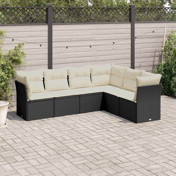 vidaXL 6 pcs conjunto sof&aacute;s de jardim c/ almofad&otilde;es vime PE preto