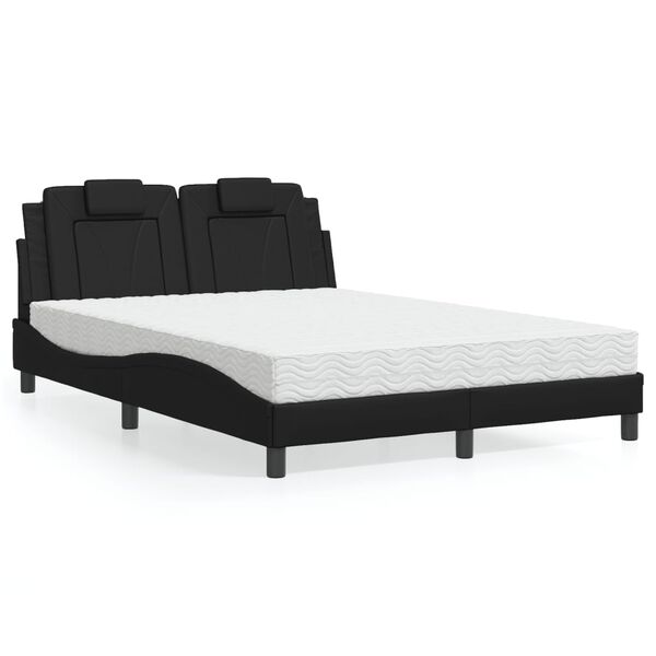 vidaXL Cama Viana com colch&atilde;o 140x190 cm couro artificial preto