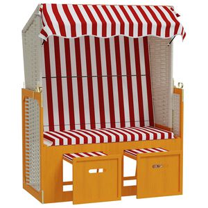vidaXL Strandkorb com toldo vime PE e madeira maci&ccedil;a vermelho e branco