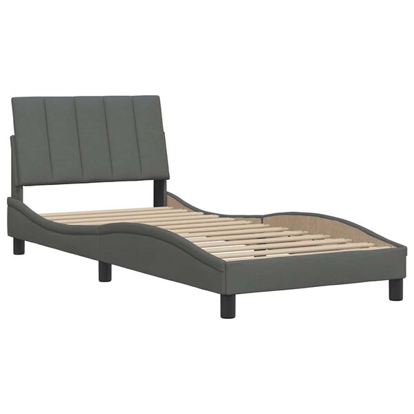 vidaXL Estrutura de cama sem colch&atilde;o Hanko 90x190 cm tecido cinzento-escuro