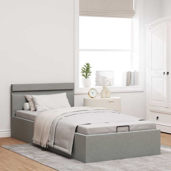 vidaXL Cama hidr&aacute;ulica c/ arruma&ccedil;&atilde;o LED 100x200cm tecido cinza-claro