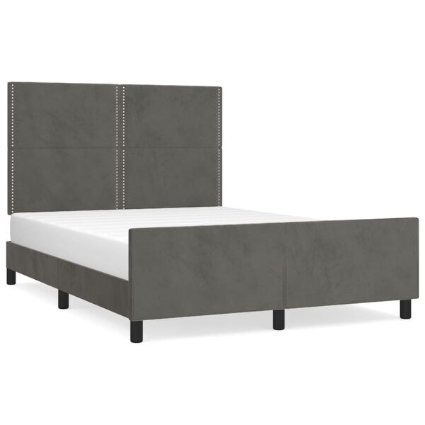 vidaXL Estrutura de cama sem colch&atilde;o 140x200 cm veludo cinzento-escuro