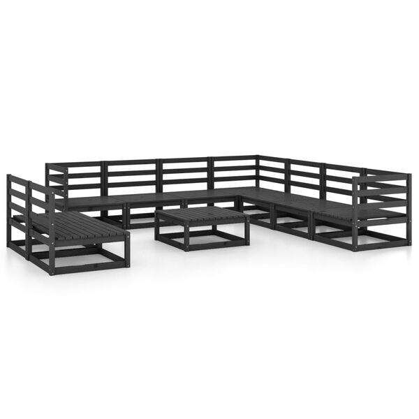 vidaXL 10 pcs conjunto lounge de jardim pinho maci&ccedil;o preto
