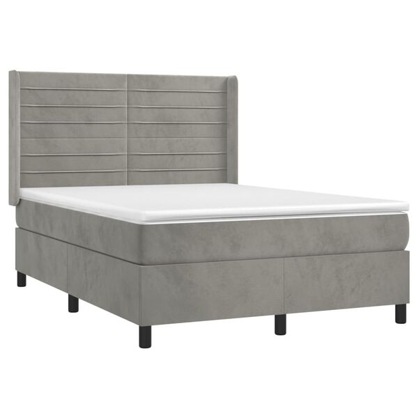vidaXL Cama box spring c/ colch&atilde;o/LED 140x190 cm veludo cinzento