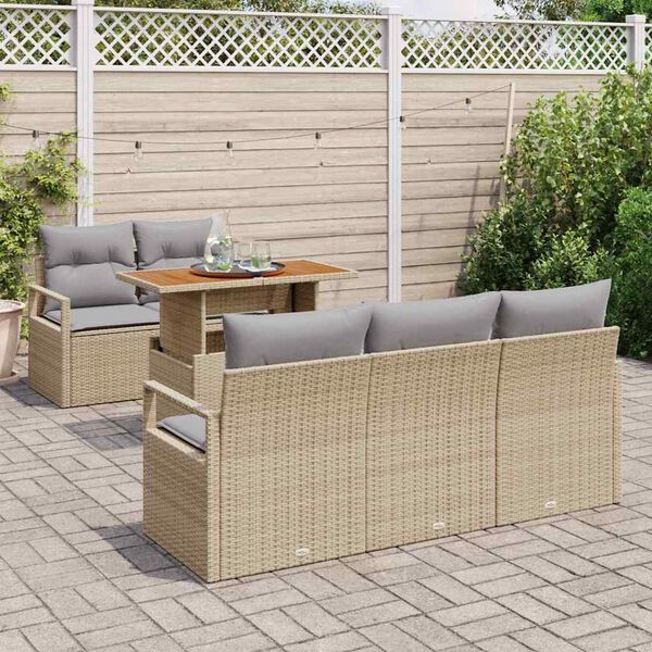 vidaXL Conjunto de Sof&aacute; de Jardim 6 pcs Bege Rattan Sint&eacute;tico