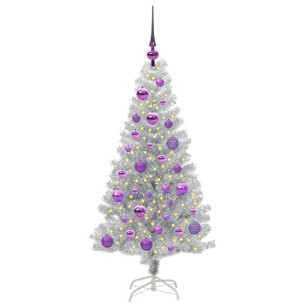 vidaXL &Aacute;rvore de Natal com 150 LEDs com suporte Prateado 120 cm PET