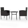 vidaXL 3 pcs conjunto de jantar para jardim vime PE preto